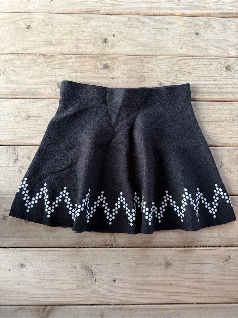 Candie's Chevron Polka Dot Knit Black Circle Mini Skirt